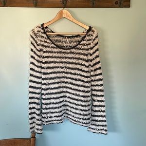Free People navy stripe shag sweater, size medium